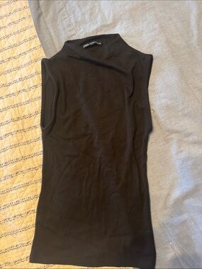 Zara Black Sleeveless Mock Neck Tank